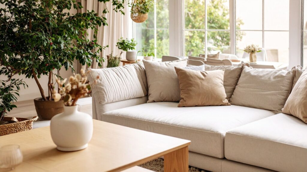 Clean, welcoming living room serviced by a residential cleaning team.